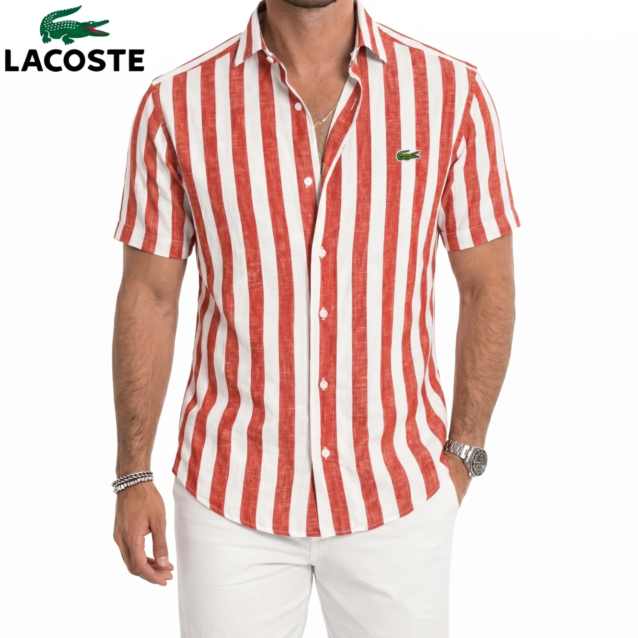 LC-Chemise Lin Rayée Manches Courtes
