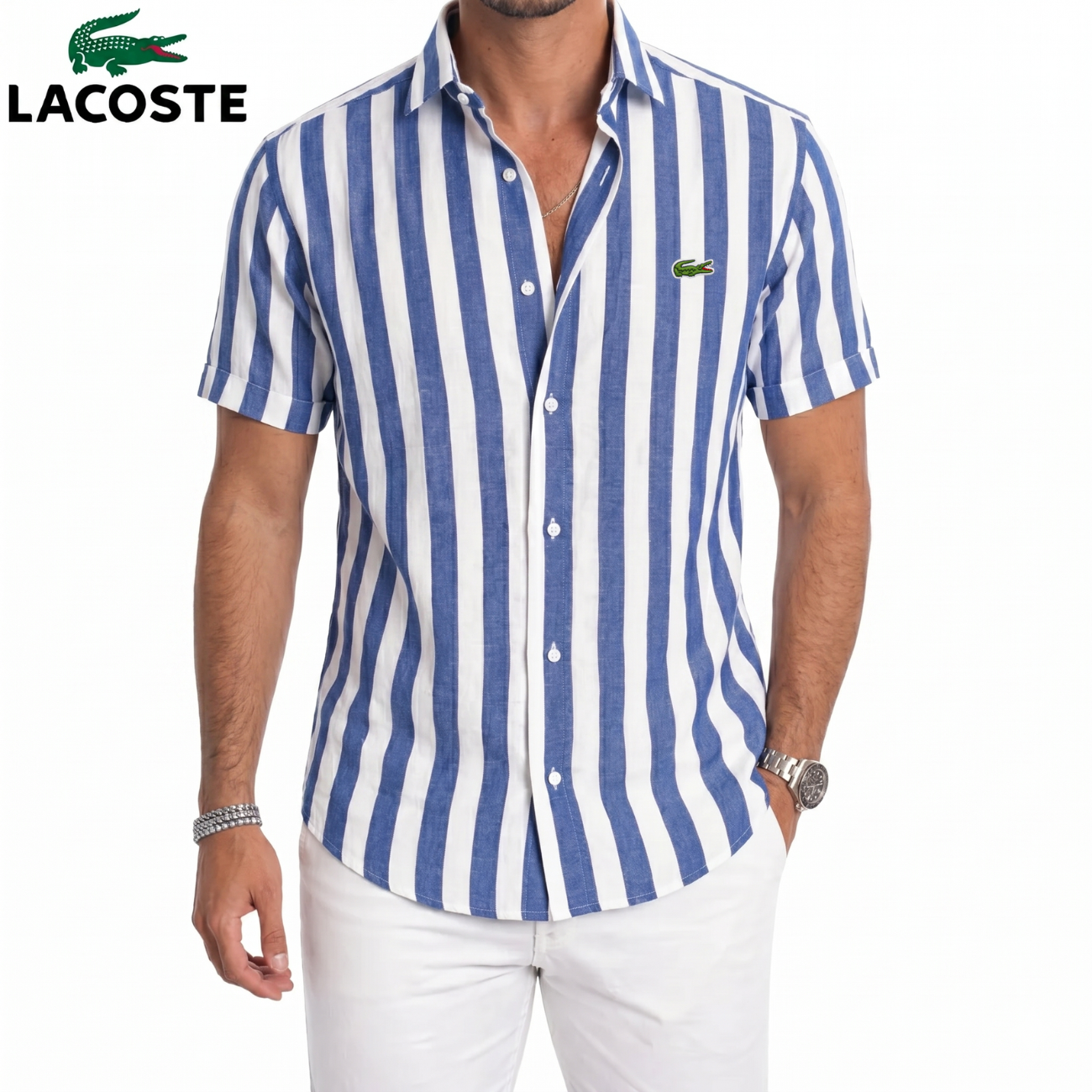 LC-Chemise Lin Rayée Manches Courtes