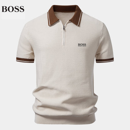 Polo Zippé en Maille Contrastée - Premium
