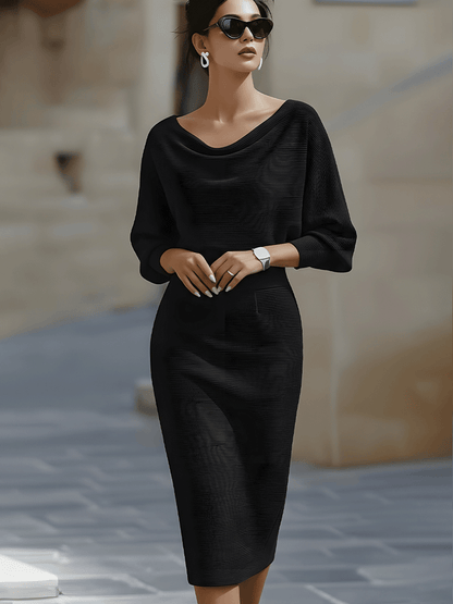 Classic Draped Cowl Midi Dress