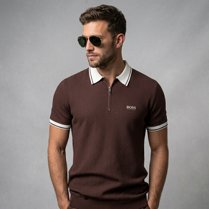 Polo Zippé en Maille Contrastée - Premium
